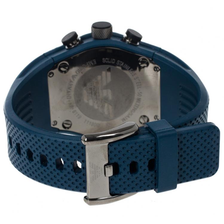 Pre Owned Emporio Armani Black Stainless Steel AR6119 Men's Wristwatch 44MM