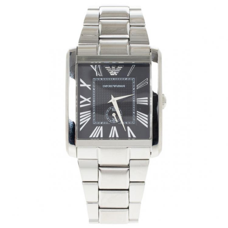 Pre Owned Emporio Armani Black Stainless Steel AR1642 Men's Wristwatch 36MM