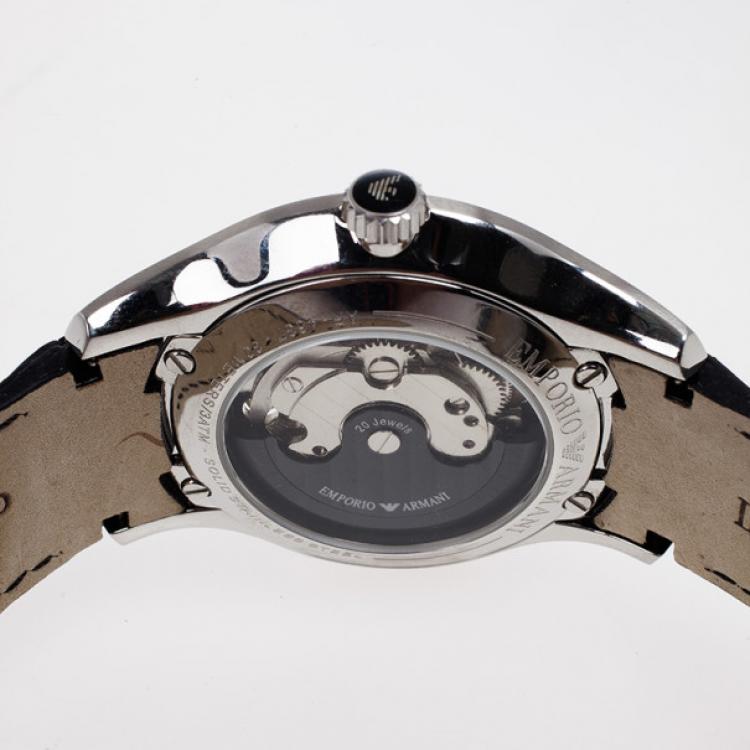 Pre Owned Emporio Armani Meccanico AR4637 SS Leather Mens Wristwatch 44 MM