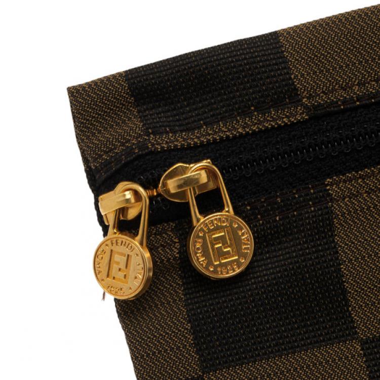Pre Owned Fendi Brown Checkered Vintage Pouch