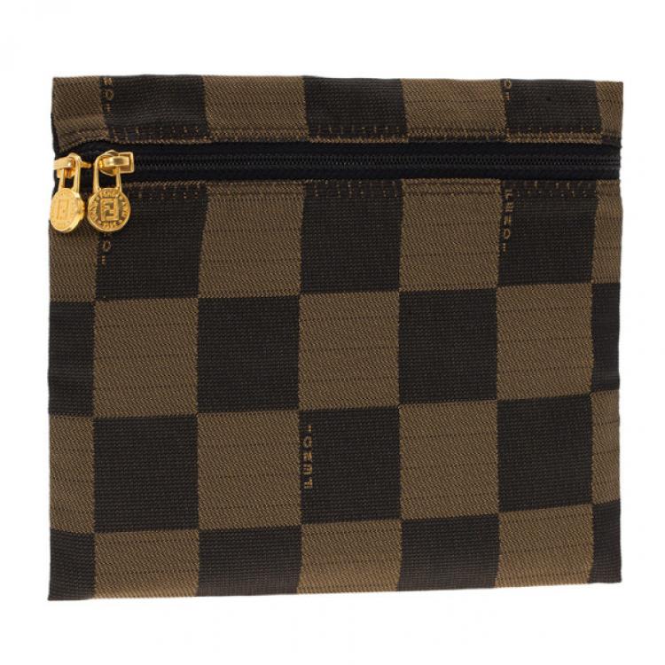 Pre Owned Fendi Brown Checkered Vintage Pouch