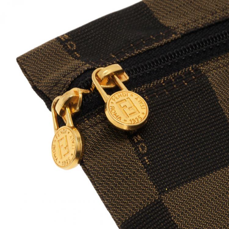 Pre Owned Fendi Brown Checkered Vintage Pouch