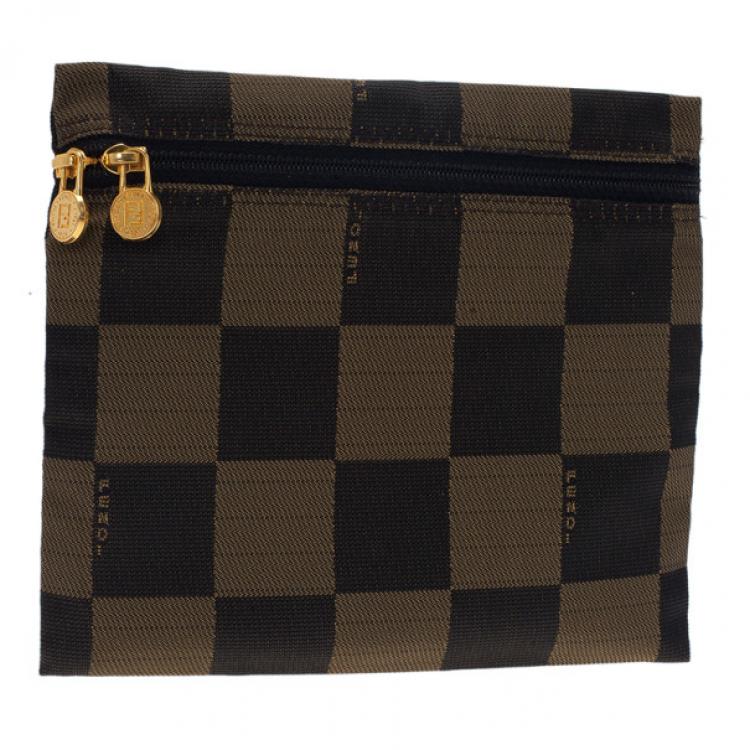 Pre Owned Fendi Brown Checkered Vintage Pouch