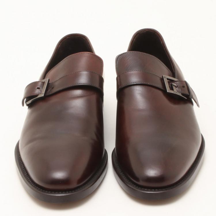 Pre Owned Fendi Brown Leather With Buckle Men's Shoes Size 44