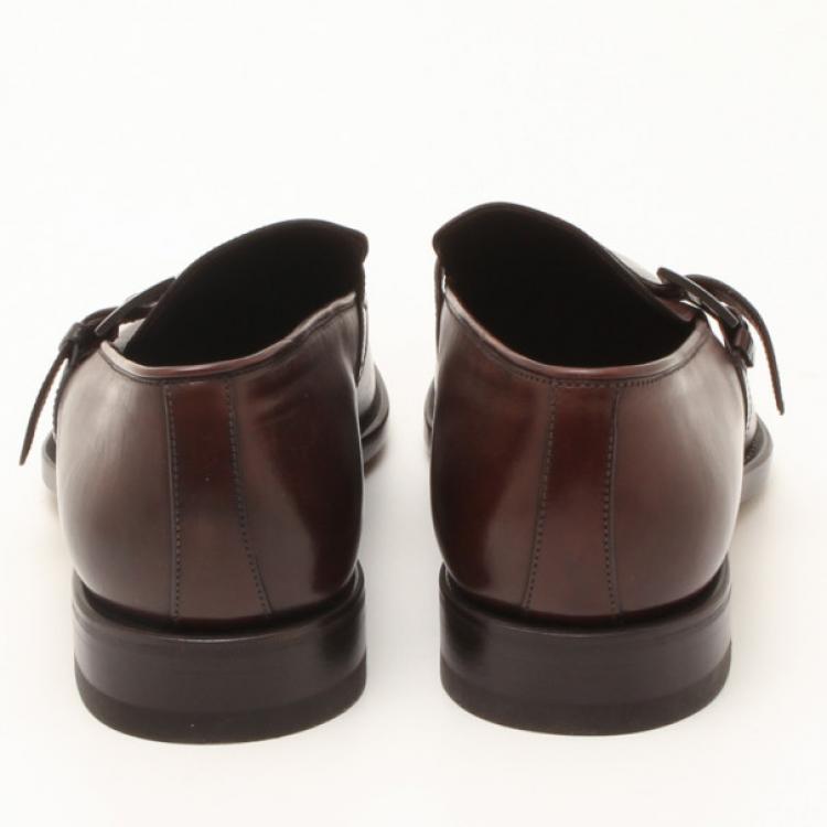 Pre Owned Fendi Brown Leather With Buckle Men's Shoes Size 44