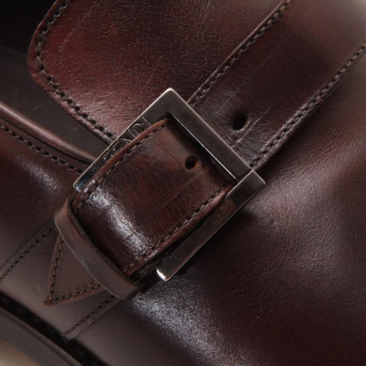 Pre Owned Fendi Brown Leather With Buckle Men's Shoes Size 44