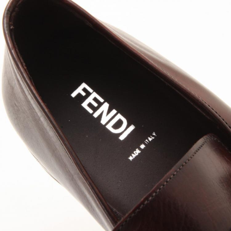 Pre Owned Fendi Brown Leather With Buckle Men's Shoes Size 44