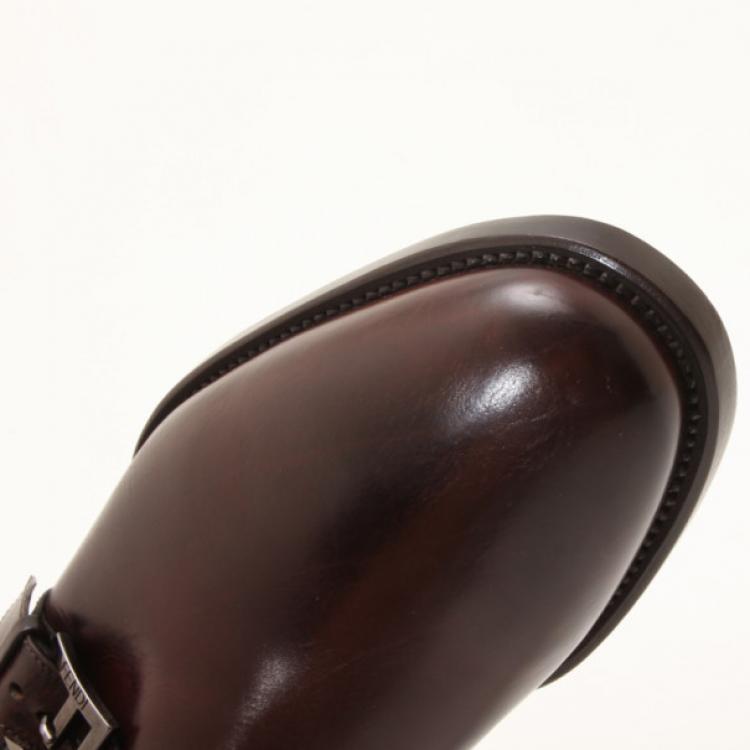 Pre Owned Fendi Brown Leather With Buckle Men's Shoes Size 44