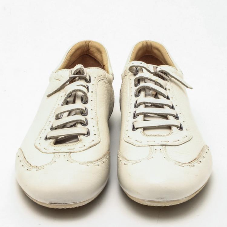 Pre Owned Fendi Cream Leather Lace Up Sneakers Size 44