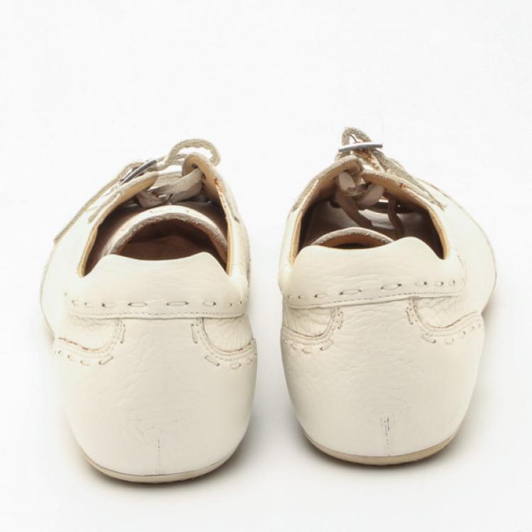 Pre Owned Fendi Cream Leather Lace Up Sneakers Size 44