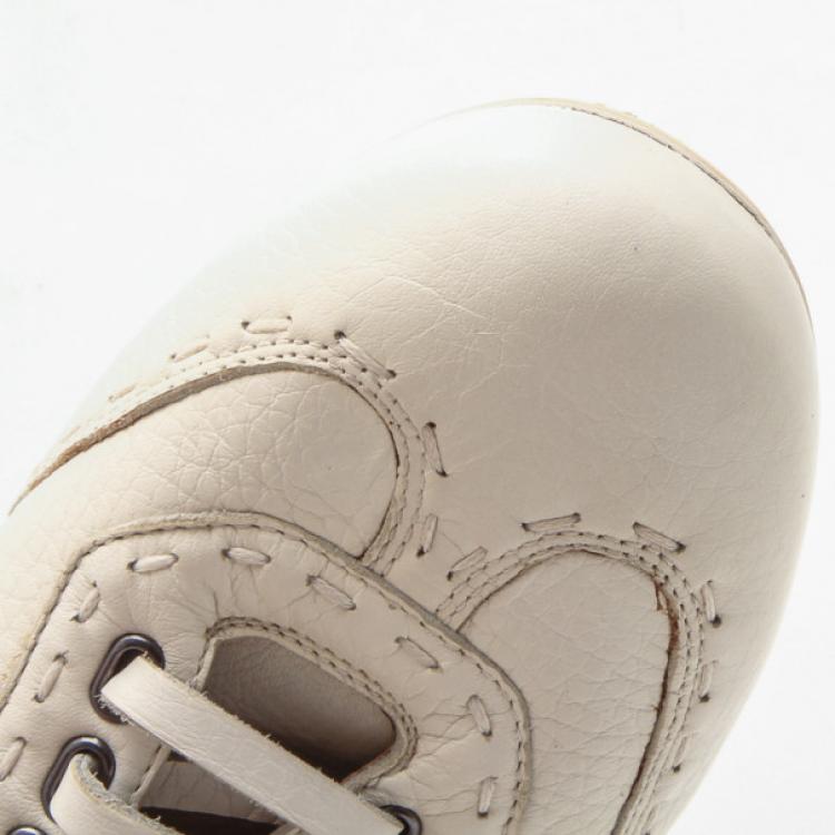 Pre Owned Fendi Cream Leather Lace Up Sneakers Size 44