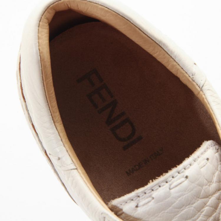 Pre Owned Fendi Cream Leather Lace Up Sneakers Size 44