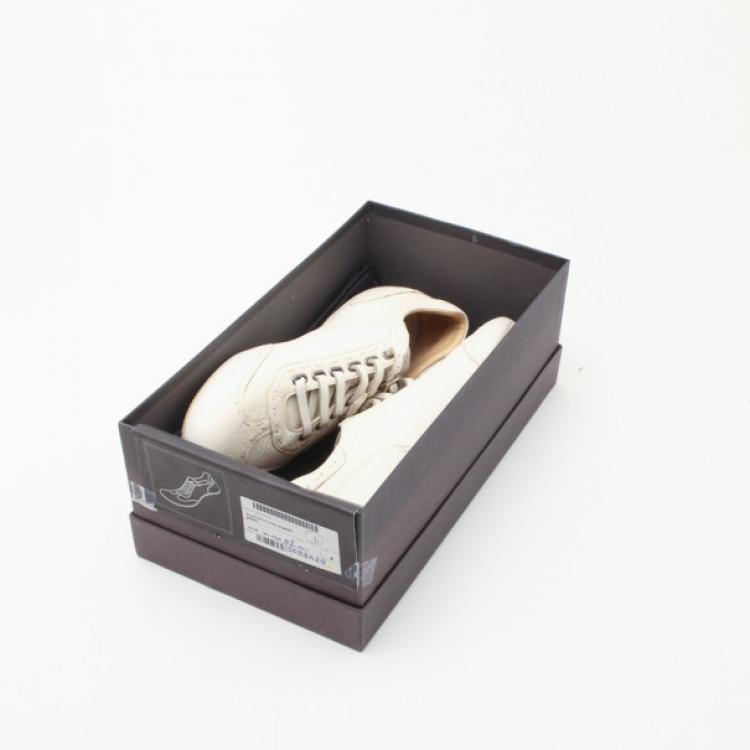 Pre Owned Fendi Cream Leather Lace Up Sneakers Size 44