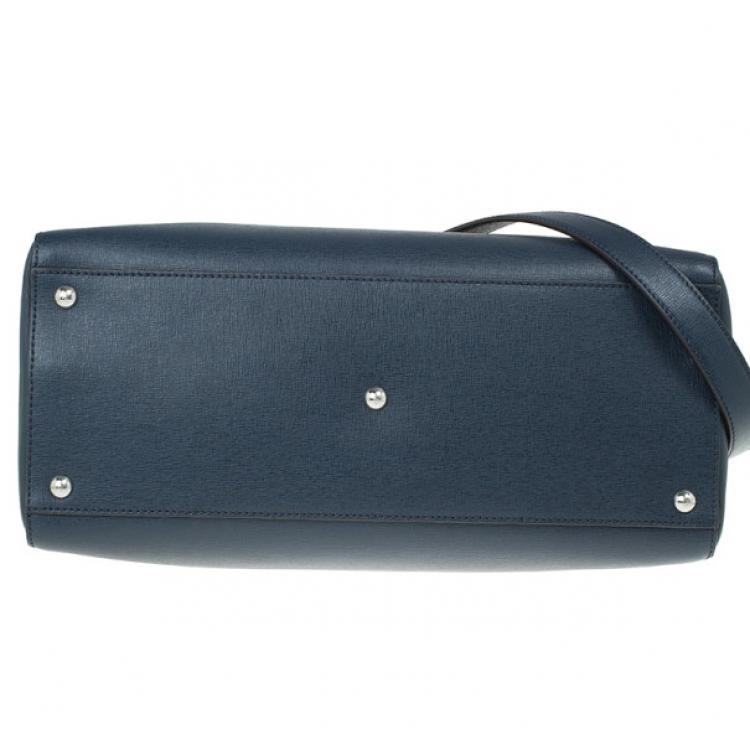 Pre Owned Fendi Navy Blue Leather Large 2Jours Tote