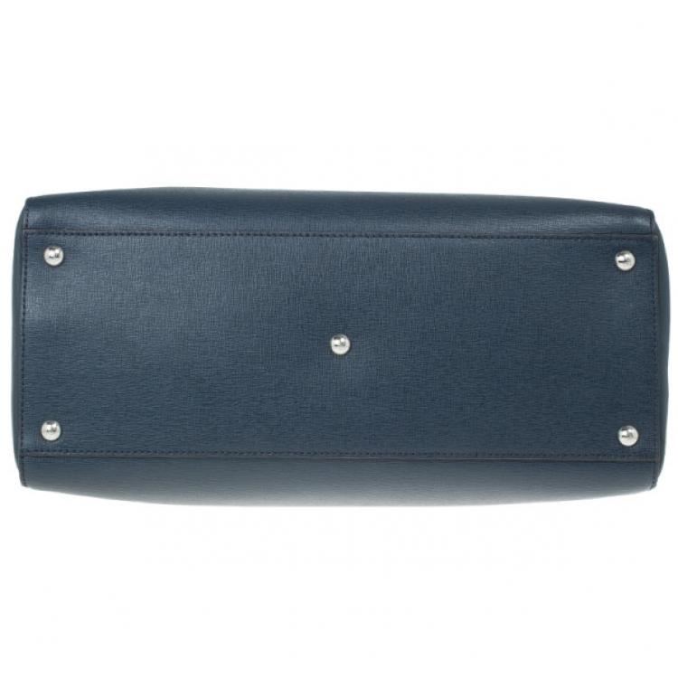 Pre Owned Fendi Navy Blue Leather Large 2Jours Tote