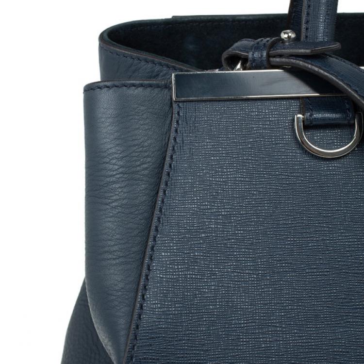 Pre Owned Fendi Navy Blue Leather Large 2Jours Tote