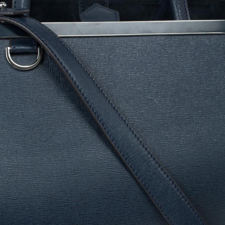 Pre Owned Fendi Navy Blue Leather Large 2Jours Tote