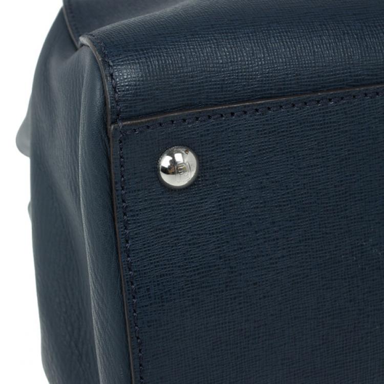 Pre Owned Fendi Navy Blue Leather Large 2Jours Tote