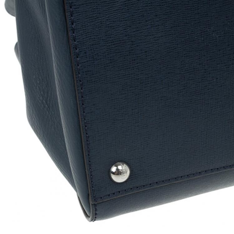 Pre Owned Fendi Navy Blue Leather Large 2Jours Tote