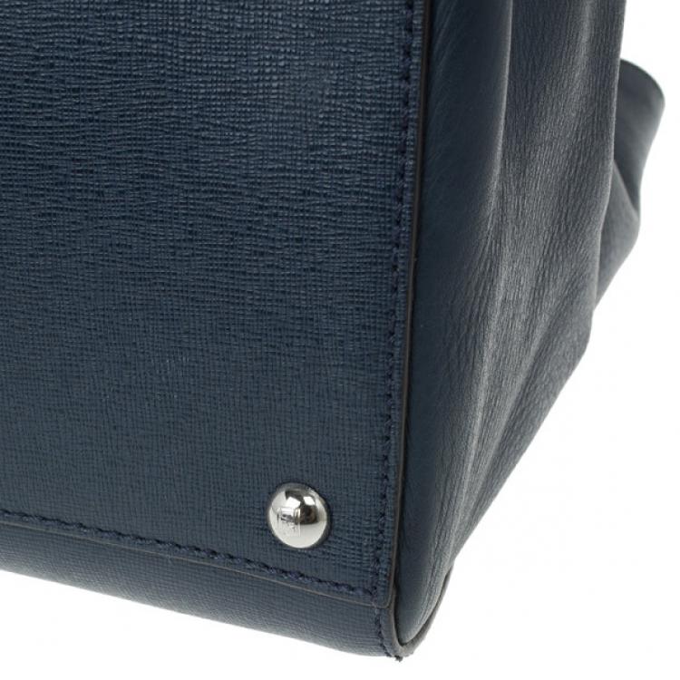 Pre Owned Fendi Navy Blue Leather Large 2Jours Tote