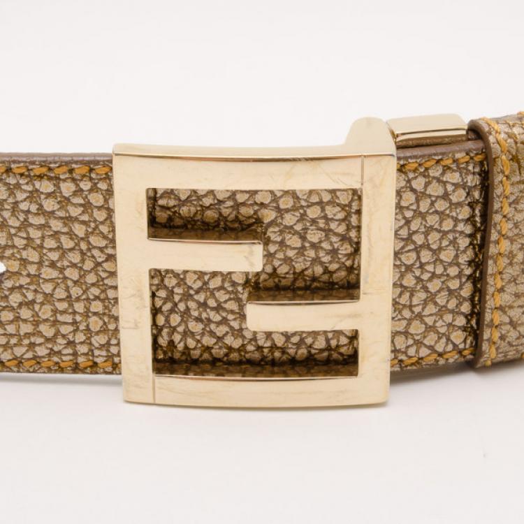 Pre Owned Fendi Metallic Leather Belt  with Gold Fendi Logo Buckle