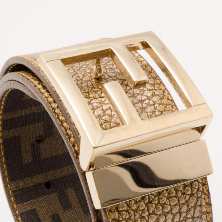 Pre Owned Fendi Metallic Leather Belt  with Gold Fendi Logo Buckle
