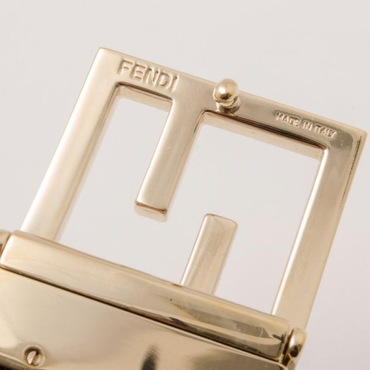 Pre Owned Fendi Metallic Leather Belt  with Gold Fendi Logo Buckle