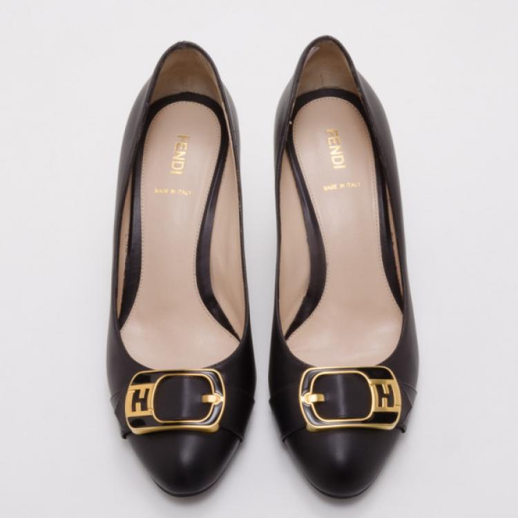 Pre Owned Fendi Black Leather Chameleon Buckle Pumps Size 40