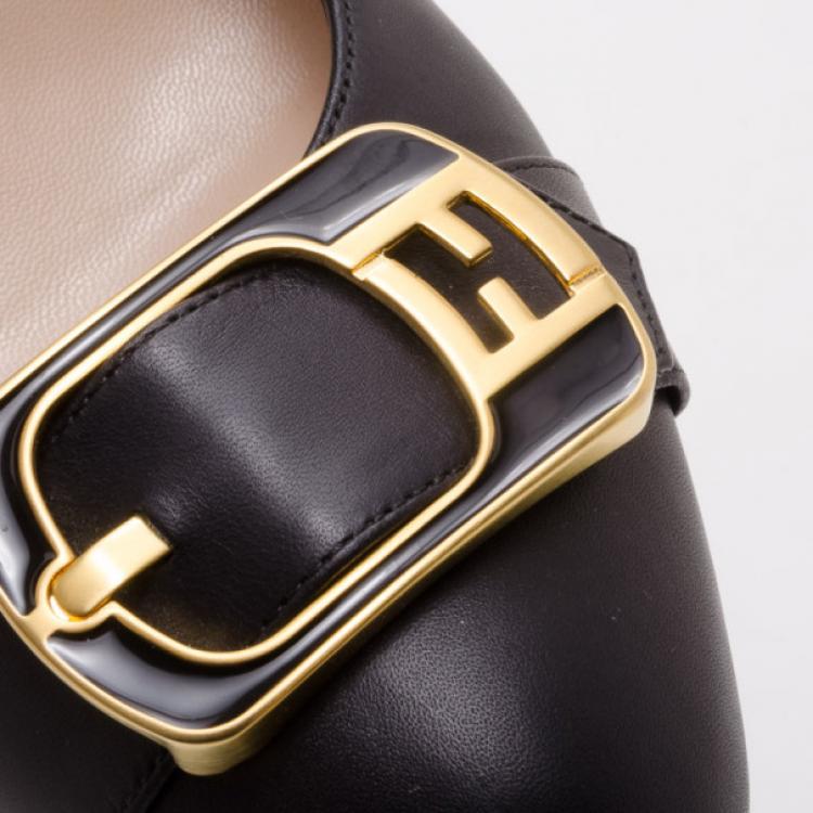 Pre Owned Fendi Black Leather Chameleon Buckle Pumps Size 40