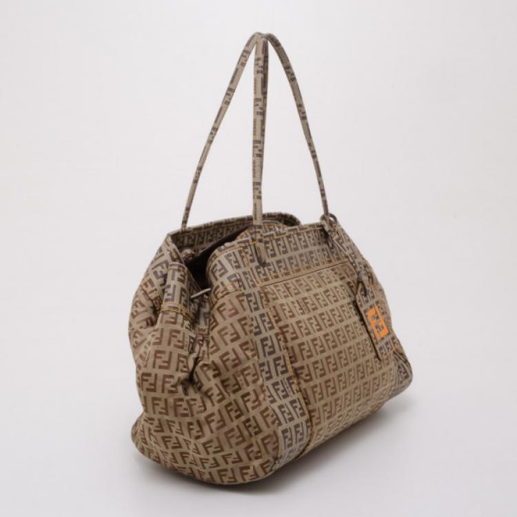 Pre Owned Fendi Zucchino Nylon and Spalmati Pillow Tote