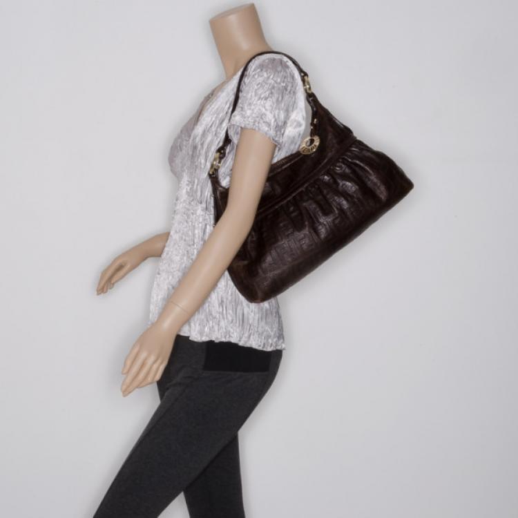 Pre Owned Fendi Brown Leather Monogram Chef Hobo 