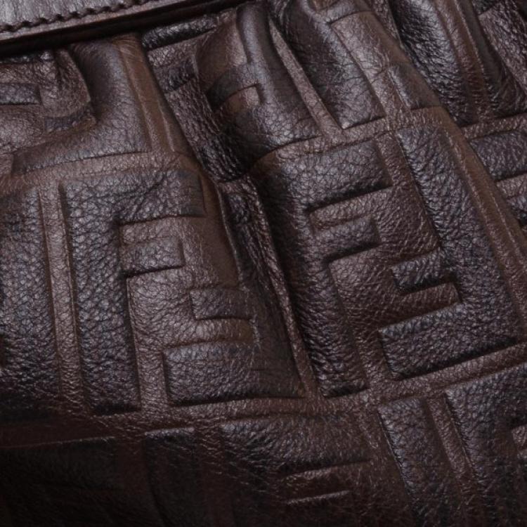 Pre Owned Fendi Brown Leather Monogram Chef Hobo 
