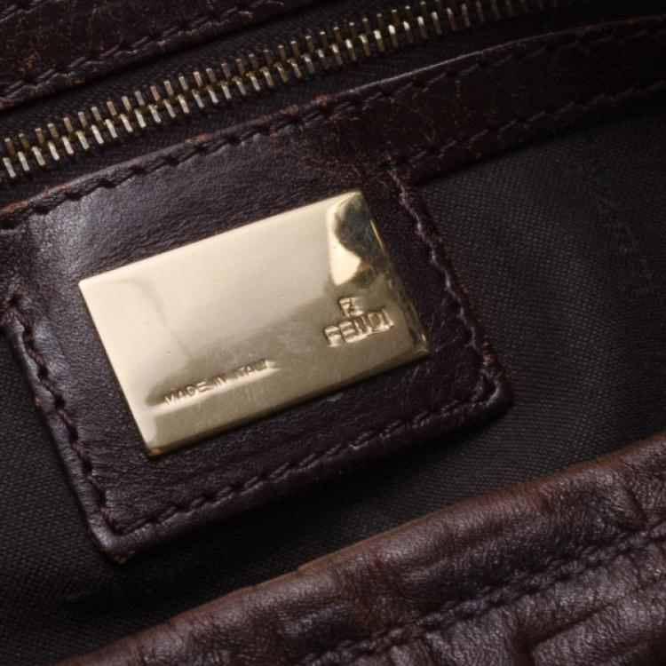 Pre Owned Fendi Brown Leather Monogram Chef Hobo 