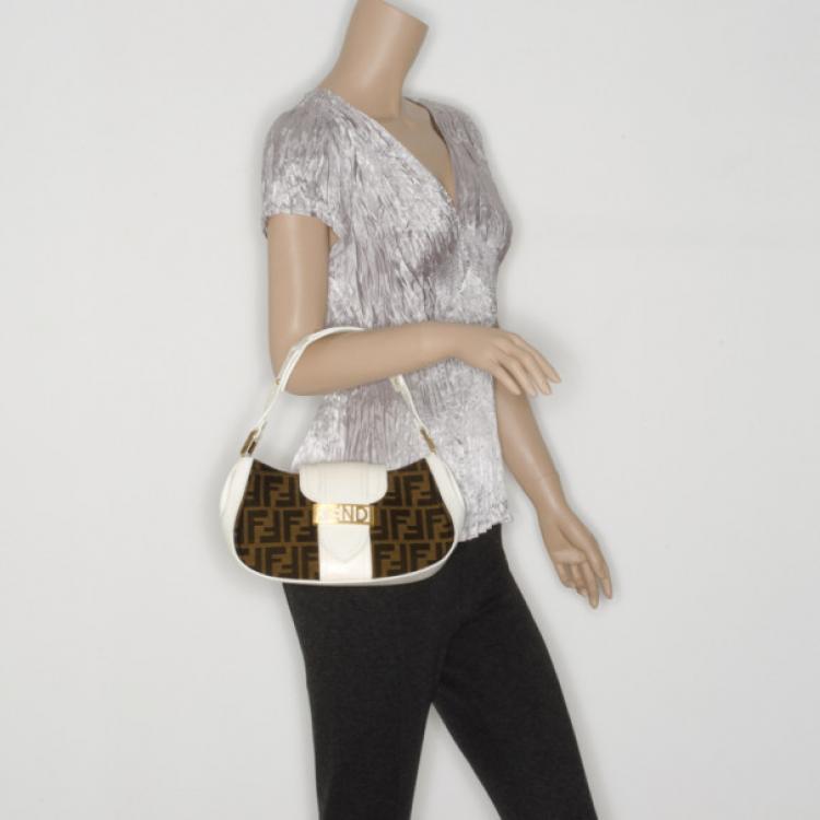 Pre Owned Fendi Monogram Small Shoulder Bag with White Trim 