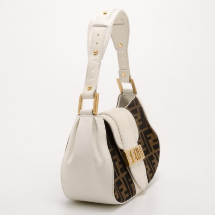 Pre Owned Fendi Monogram Small Shoulder Bag with White Trim 