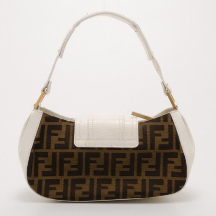 Pre Owned Fendi Monogram Small Shoulder Bag with White Trim 