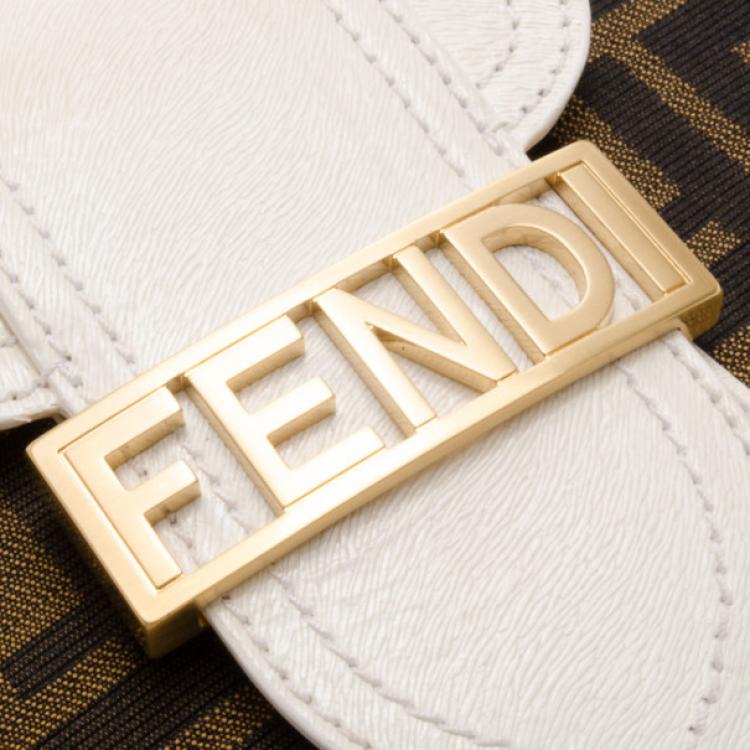 Pre Owned Fendi Monogram Small Shoulder Bag with White Trim 