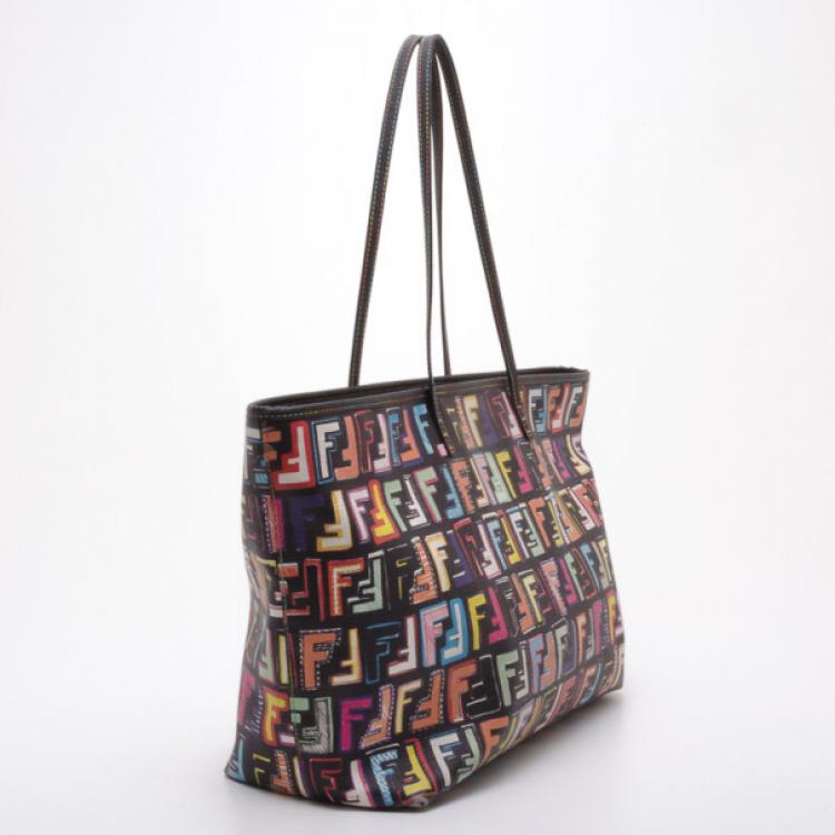 Pre Owned Fendi Black Multicolor Roll Shopper Tote 
