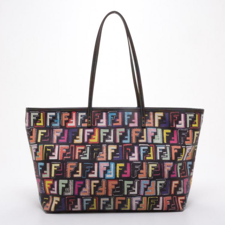 Pre Owned Fendi Black Multicolor Roll Shopper Tote 