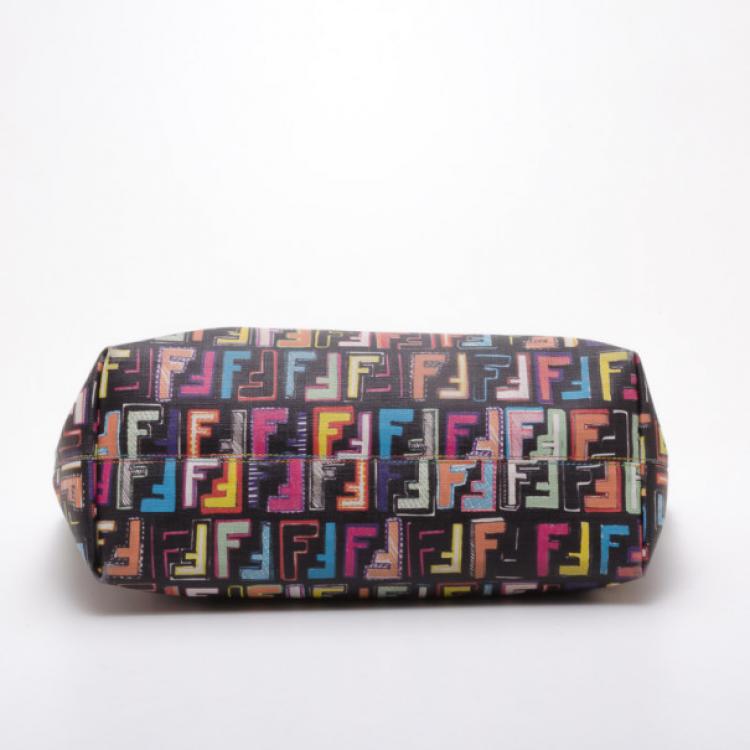 Pre Owned Fendi Black Multicolor Roll Shopper Tote 