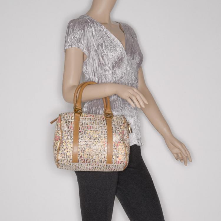 Pre Owned Fendi Beige Floral Print Zucchino Canvas Forever Satchel
