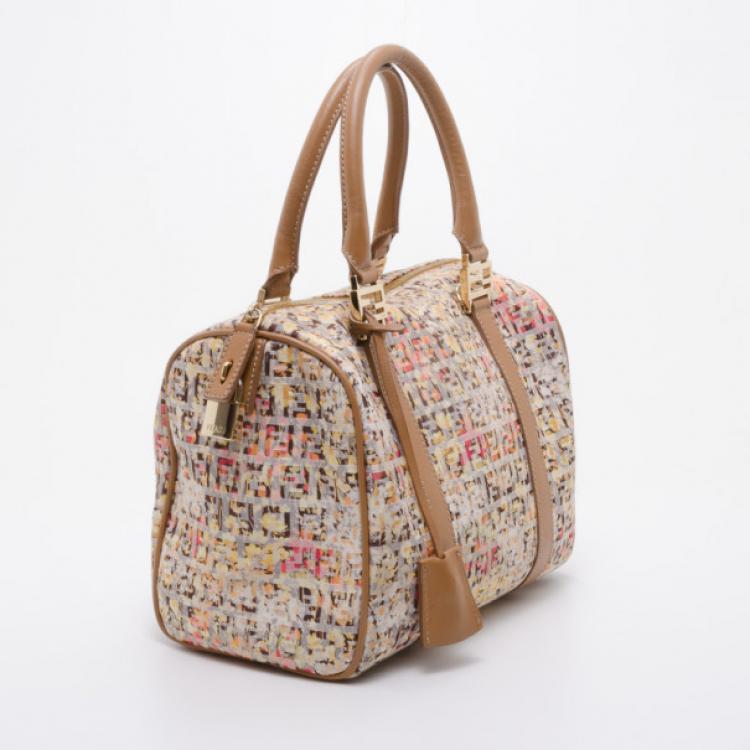 Pre Owned Fendi Beige Floral Print Zucchino Canvas Forever Satchel