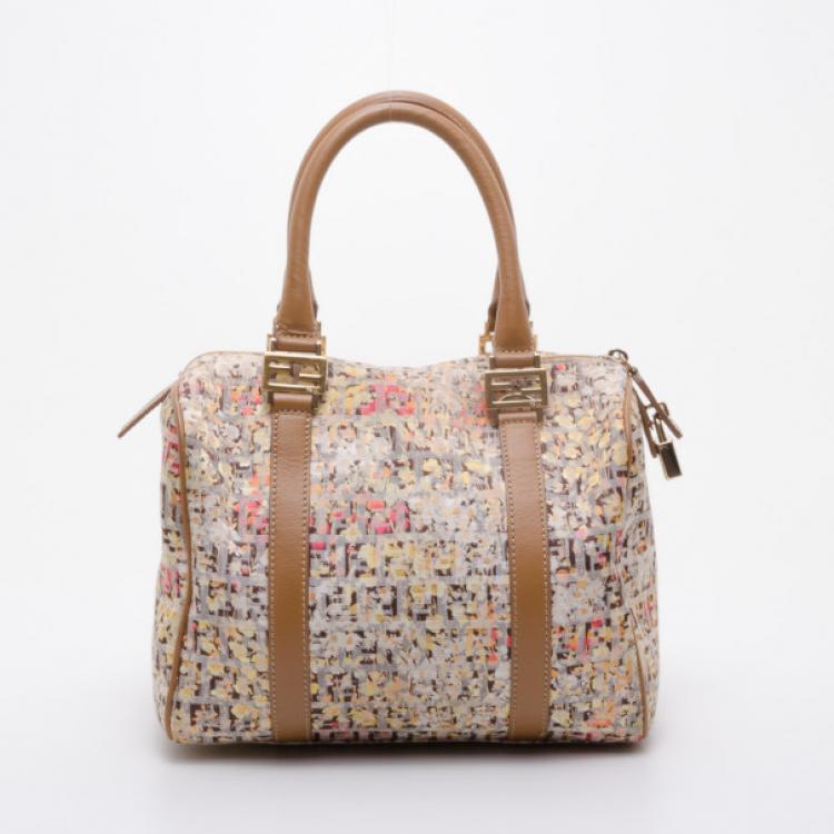 Pre Owned Fendi Beige Floral Print Zucchino Canvas Forever Satchel