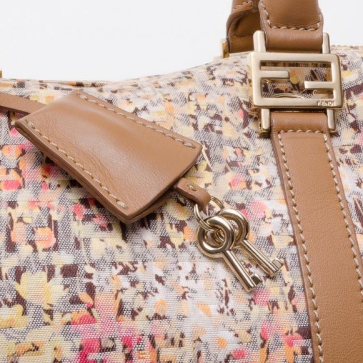 Pre Owned Fendi Beige Floral Print Zucchino Canvas Forever Satchel