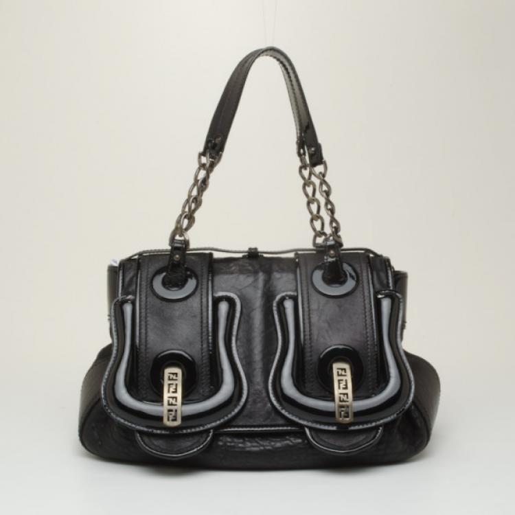 مملوكة مسبقًا Fendi Black Drummed Leather B Bag