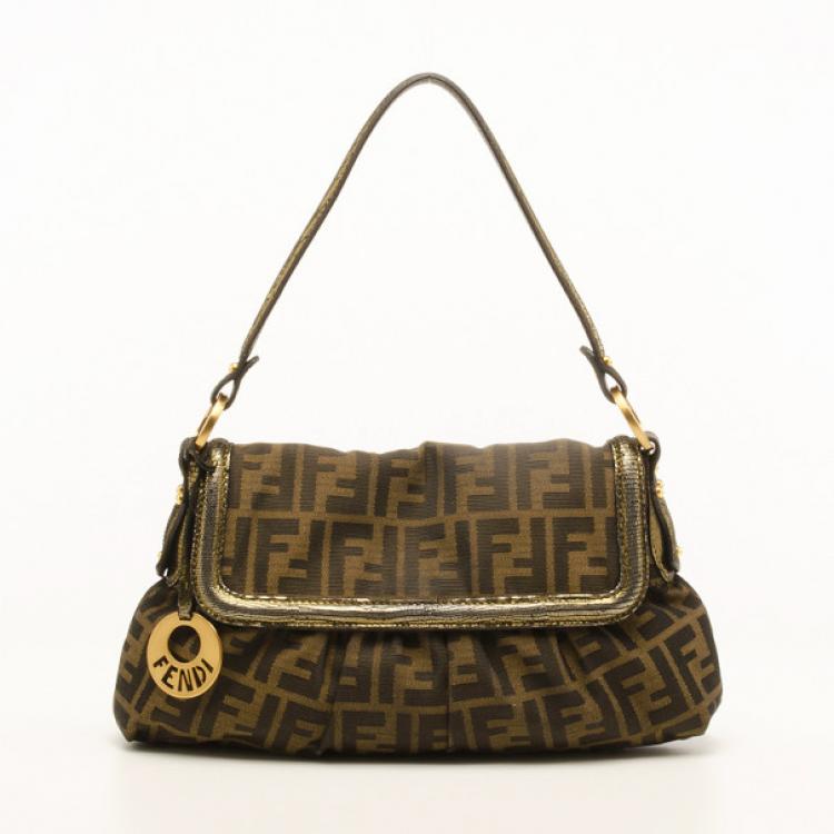 Pre Owned Fendi Tobacco Zucca Print Canvas and Bronze Leather Small Chef