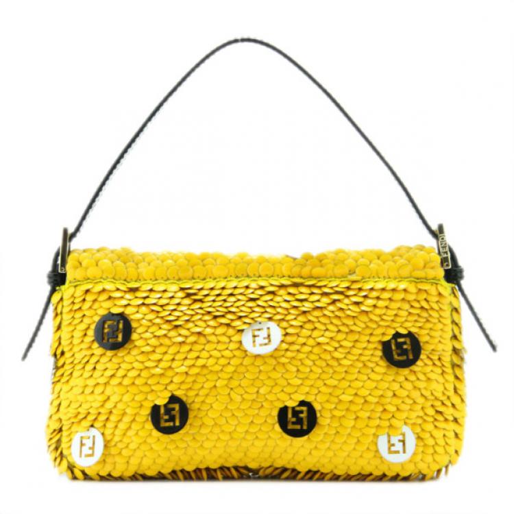 Pre Owned Fendi Enamel Charmed Yellow Evening Baguette