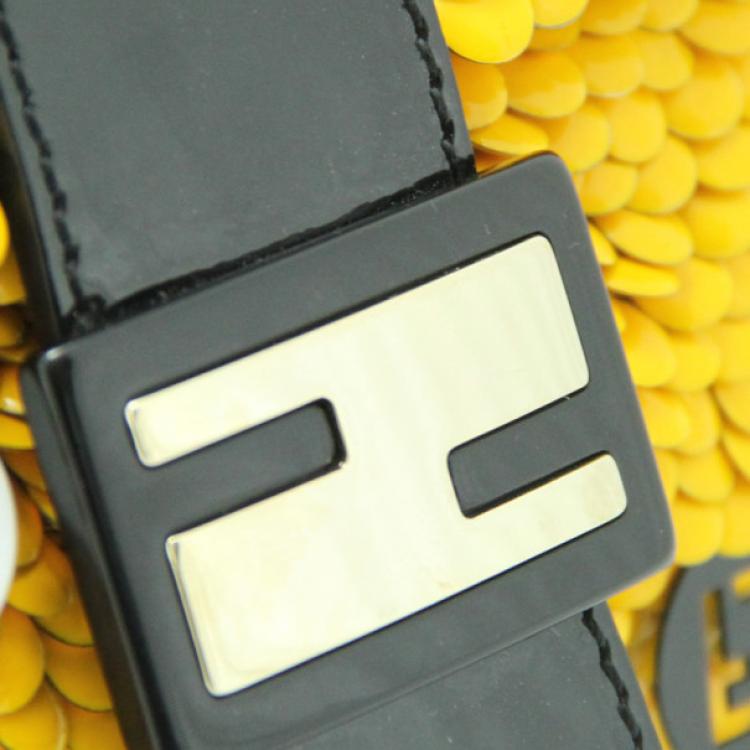 Pre Owned Fendi Enamel Charmed Yellow Evening Baguette