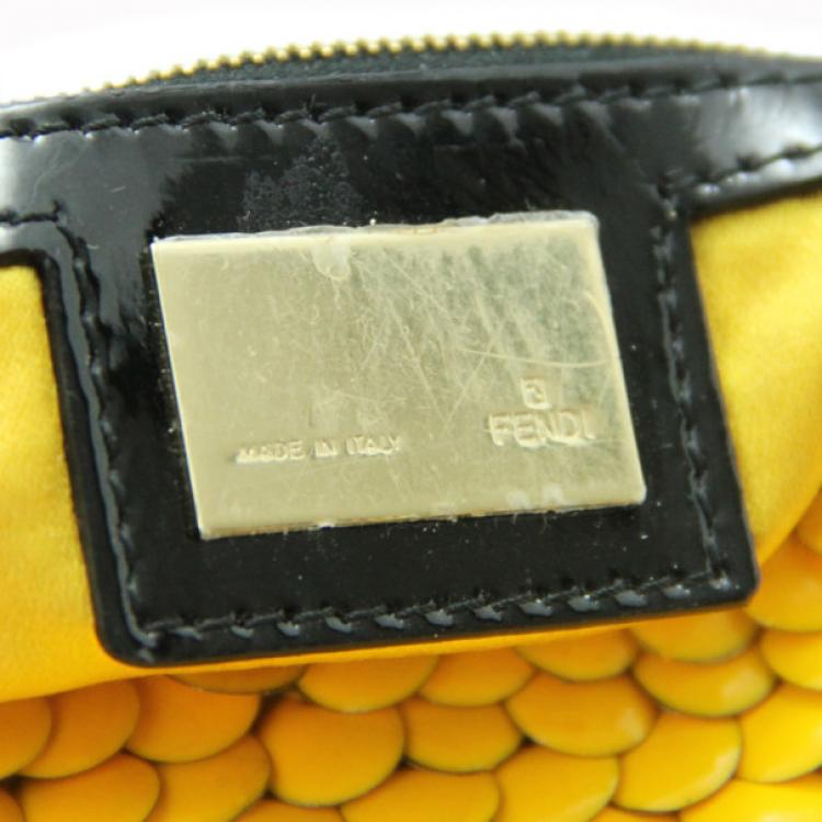 Pre Owned Fendi Enamel Charmed Yellow Evening Baguette