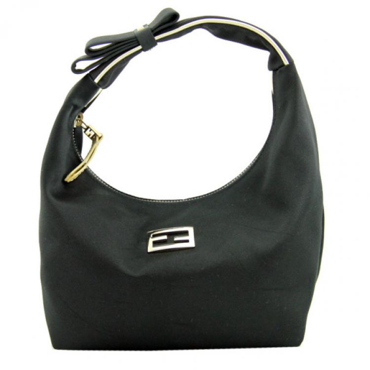 Pre Owned Fendi Black Satin Mini Hobo